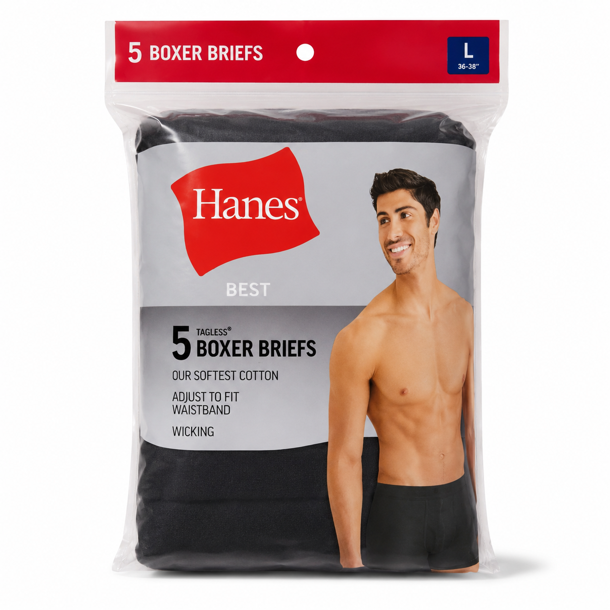 Hanes Best 5-Pack Tagless Boxer Briefs packaging