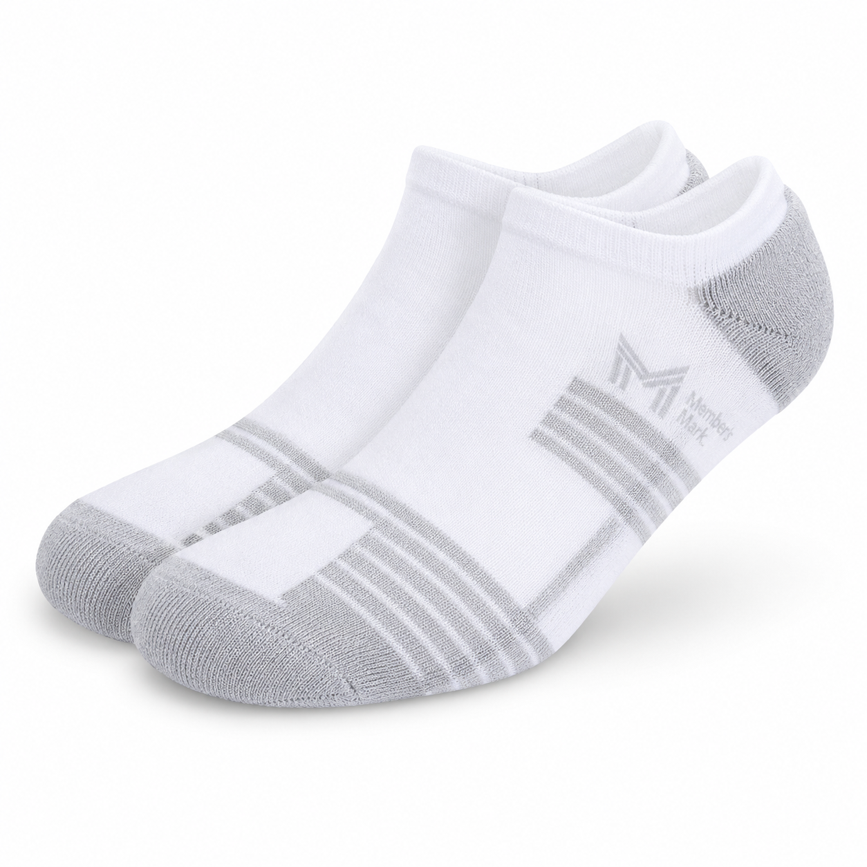 Member's Mark No-Show Athletic Socks, white with grey accents, 1 pair